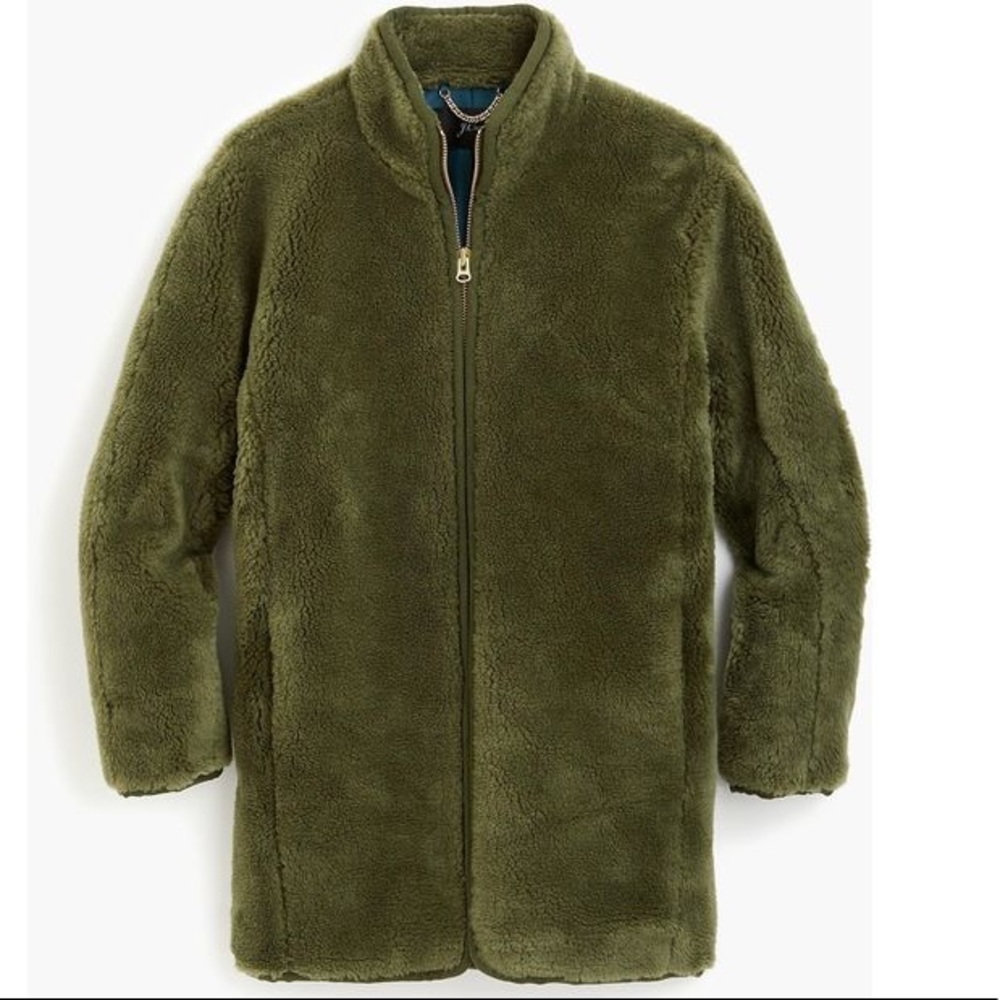 J.Crew Zip-Up Plush Fleece Coat - Green
